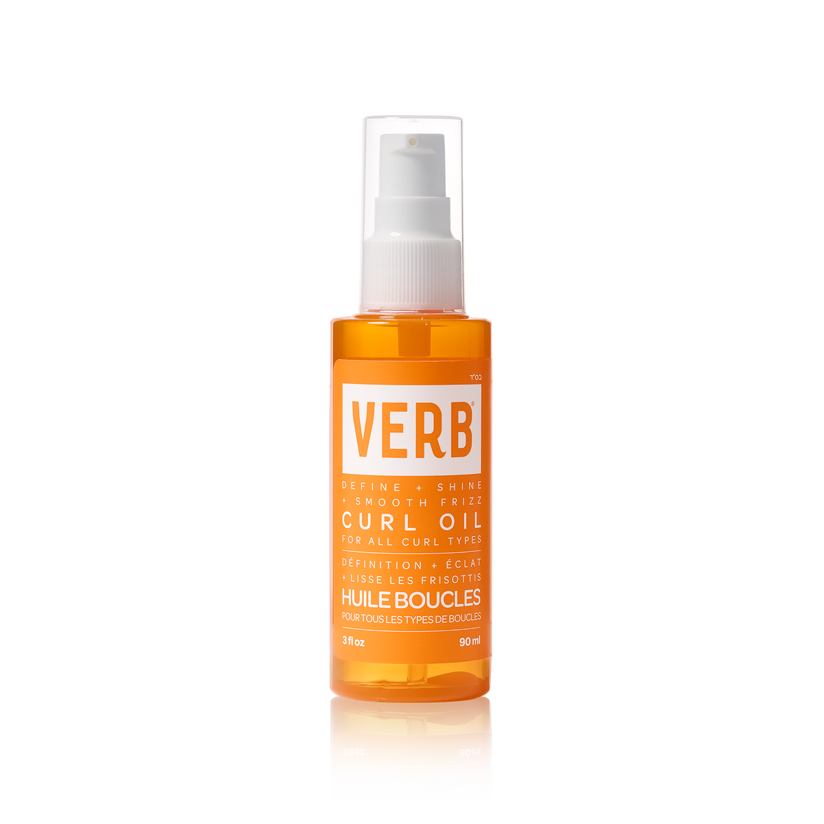 Orange bottle of VERB Curl Oil with a white spray nozzle
