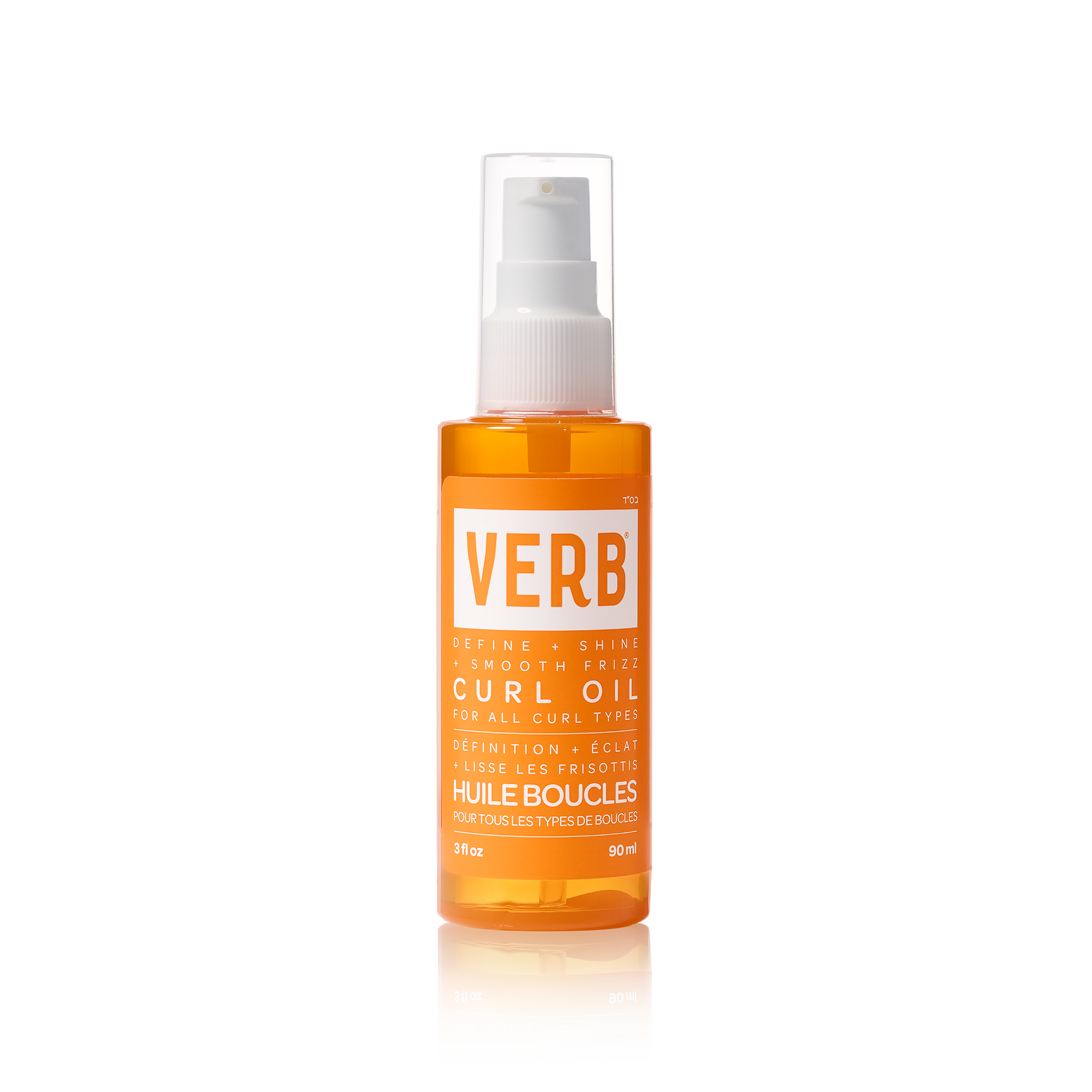 Orange bottle of VERB Curl Oil with a white spray nozzle 